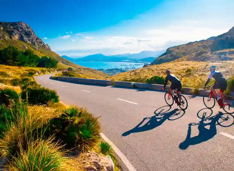 cyclists riding along the road
