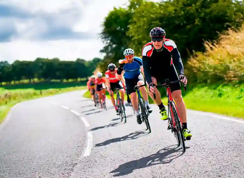cyclists on a bend in the road
